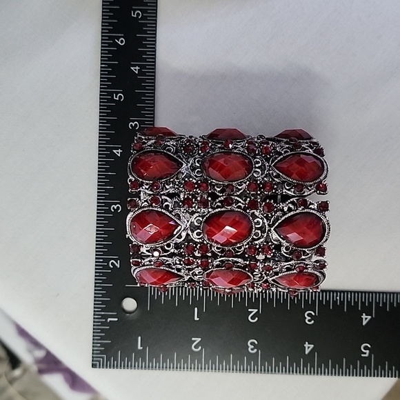 Silver Red Extra Wide Open Cuff Stretch Bracelet - Picture 7 of 7